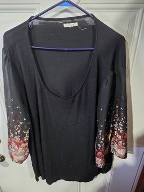 Maurices Black Tunic with Red Floral Sleeves